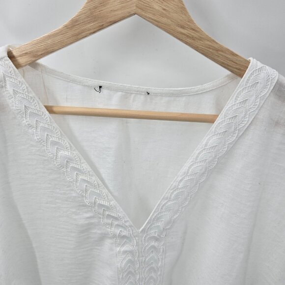 White Embroidered V-Neck Gauze Blouse - Picture 4 of 13